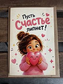 Открытка "Девочка с сердцем" с конвертом и надписью