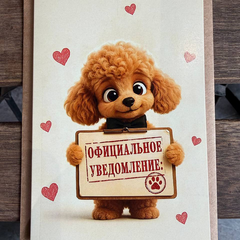 Открытка "Собачка" с конвертом и надписью