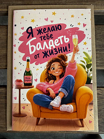 Открытка "Балдеть от жизни" с конвертом и надписью
