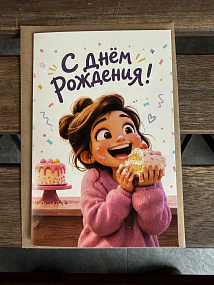 Открытка "С днём рождения" с конвертом и надписью
